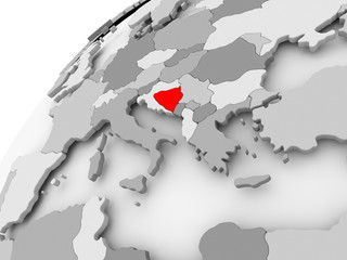 Bosnia and Herzegovina on grey political globe