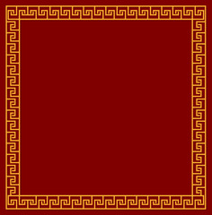 Chinese decorative yellow square frame on red background .