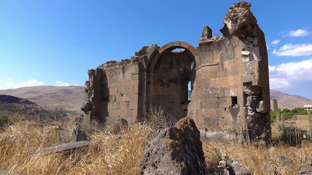 Ruins of the medial armenian church,Armenia. Dolly shot
