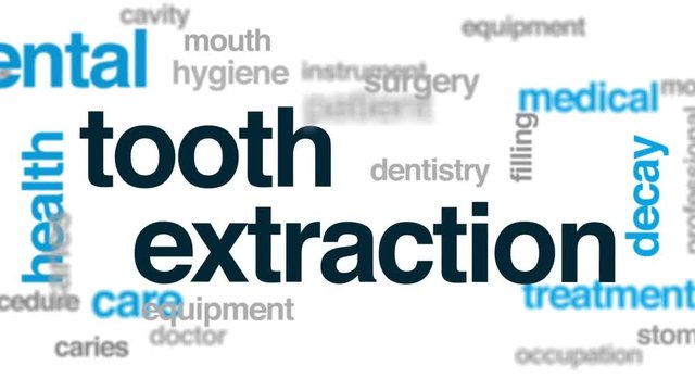 Tooth extraction animated word cloud, text design animation.