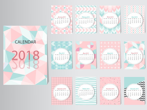 Calendar 2016 Vector Design Template with abstract pattern,Set of 12 Months,vector illustrations.