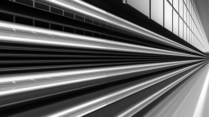 Obraz premium Empty black and white corridor with tile and pipes. 3D Rendering.