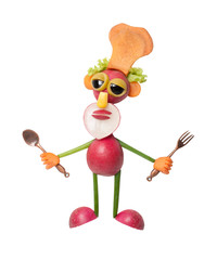 Chef made of vegetables on isolated background