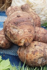 fresh taro in the market