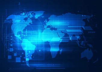 Abstract technology security on global network background, vector illustration