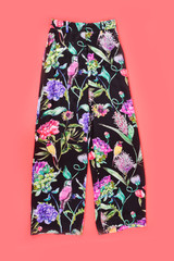 floral trousers,pants on orange background 