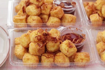 Fried tofu in the market