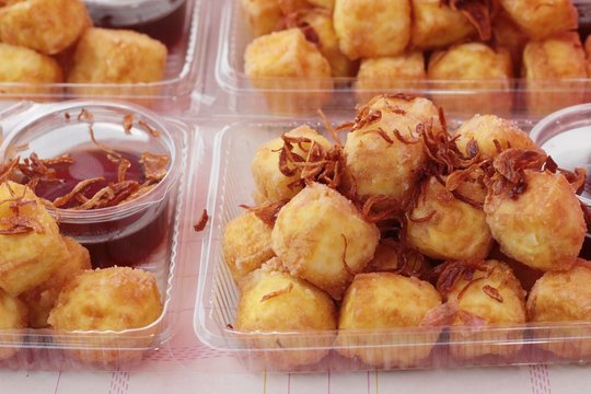 Fried tofu in the market