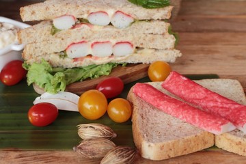 Sandwich crab stick with vegetable is tasty