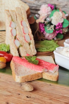 Sandwich crab stick with vegetable is tasty