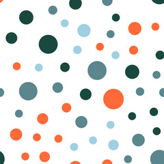 Colorful polka dots seamless pattern on black 26 background. Excellent classic colorful polka dots textile pattern. Seamless scattered confetti fall chaotic decor. Abstract vector illustration.