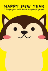 年賀状2018　犬アップ　年賀状　黄色