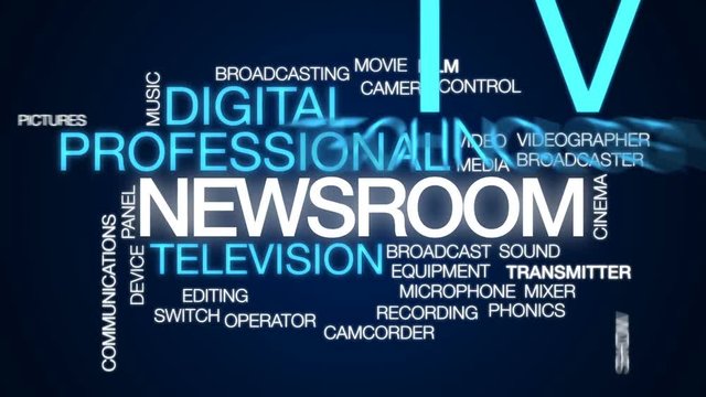 Newsroom animated word cloud, text design animation.