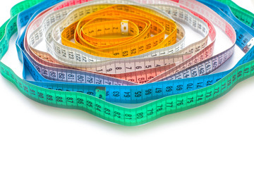 Set of measuring tapes isolated on white background