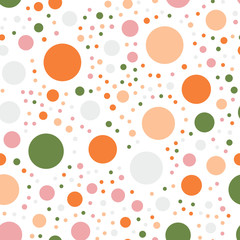 Colorful polka dots seamless pattern on black 14 background. Majestic classic colorful polka dots textile pattern. Seamless scattered confetti fall chaotic decor. Abstract vector illustration.