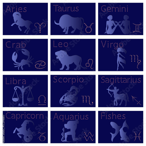 "Set of twelve Zodiac signs" Stock image and royalty-free vector files