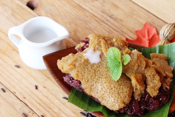 Black sticky rice with custard  , Thai dessert