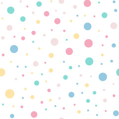 Colorful polka dots seamless pattern on white 9 background. Gorgeous classic colorful polka dots textile pattern. Seamless scattered confetti fall chaotic decor. Abstract vector illustration. © Begin Again
