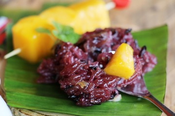 Black sticky rice with custard  , Thai dessert