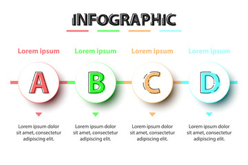 Four topics of colorful 3d paper circle in sequence for website presentation cover poster vector design infographic illustration concept