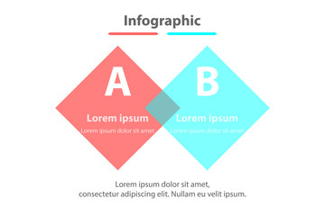 Two topics simple Colorful translucent square in sequence timeline for presentation cover poster vector design infographic illustration concept