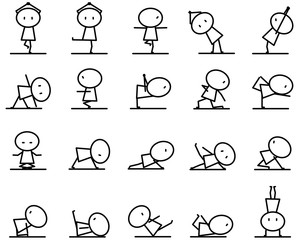 Set of Cartoon simple line charactor in variety action of Yoga exercise pose concept for vector graphic design