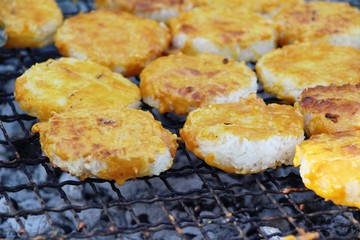 grilled sticky rice on stove