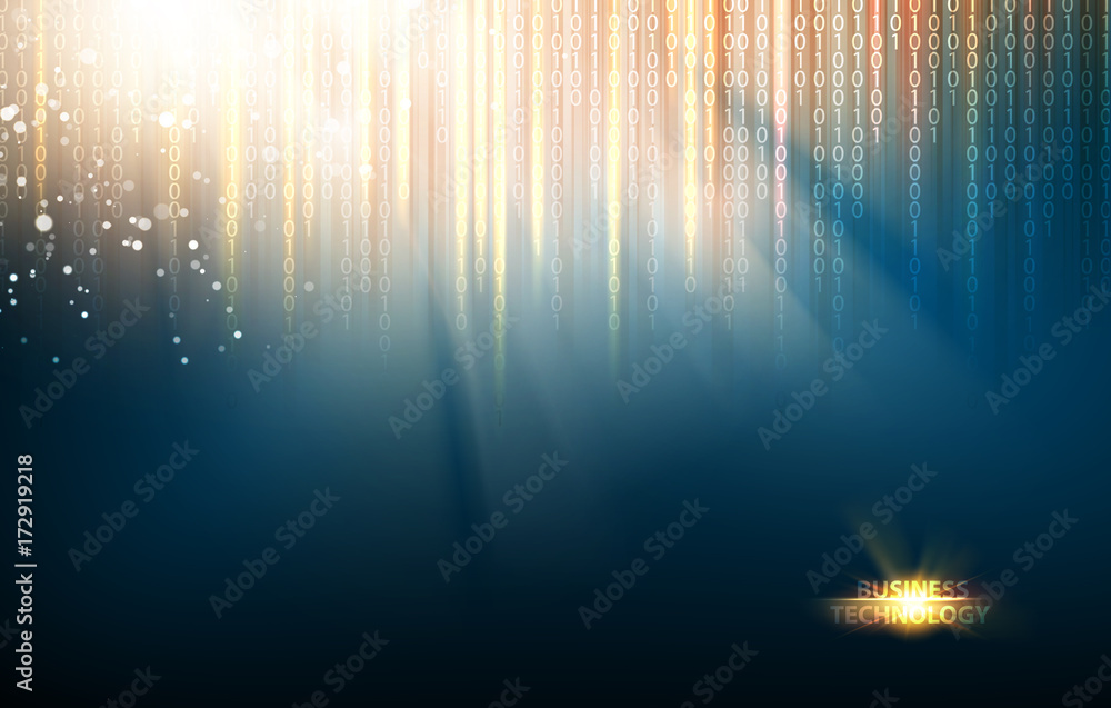 Poster Abstract blue lights background. Abstraction for science presentations. Bigdata array of fallen digits in matrix style. Abstract futuristic background. Vector illustration.