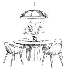 Modern interior hand drawing vector.