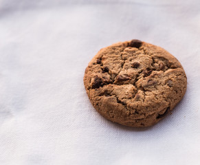 Closeup isolated chocolate chip cookie on white background