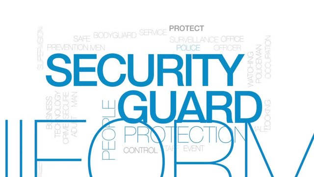 Security guard animated word cloud, text design animation. Kinetic typography.