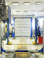 Interior of a car repair station