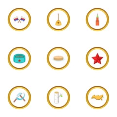 Russia sight icons set, cartoon style