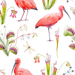 Watercolor tropical vector pattern