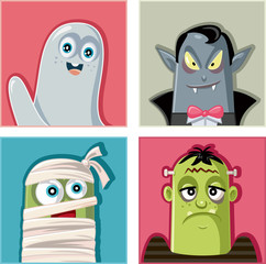 Halloween Monsters Characters Vector Illustration Set 