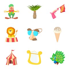 Fancy dress party icons set, cartoon style