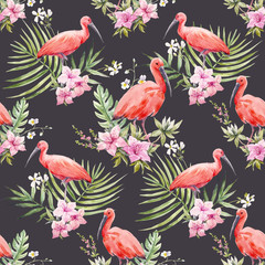 Naklejka premium Watercolor tropical pattern