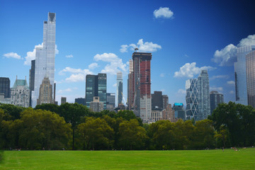 Panoramic view of Manhattan from Central Park in a beautiful summer day