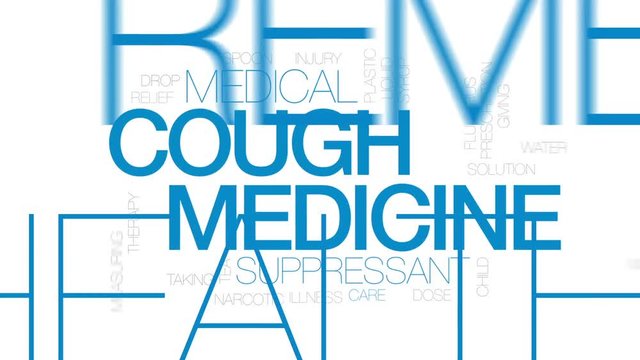Cough medicine animated word cloud, text design animation. Kinetic typography.