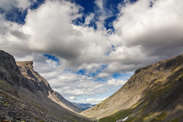 The tops of the Mountains, Khibiny  and cloudy sky. Kola Peninsula, Russia.