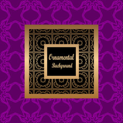 Vintage pattern on colored background with golden ornamental frame