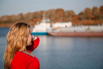 the girl looks into the distance