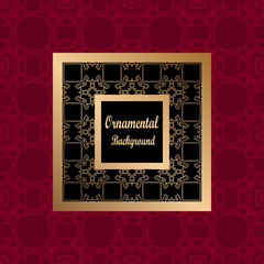 Vintage pattern on colored background with golden ornamental frame