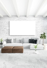 Fototapeta na wymiar White bedroom minimal style Interior design with wood wall and grey sofa. 3D Rendering.