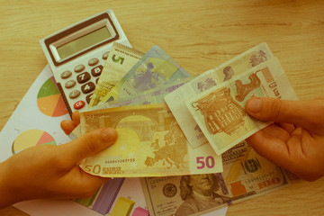 people, exchanging money, saving and finance concept