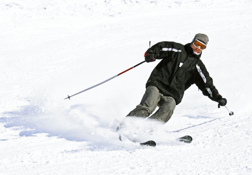 skier in a whirlwind of snow
