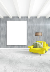Fototapeta na wymiar White bedroom minimal style Interior design with wood wall and grey sofa. 3D Rendering.