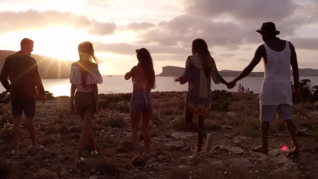 Friends Walking On Cliff Watching Sunset Shot On R3D