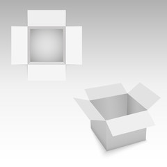Blank opened cardboard 3d box. Mockup for design. Vector