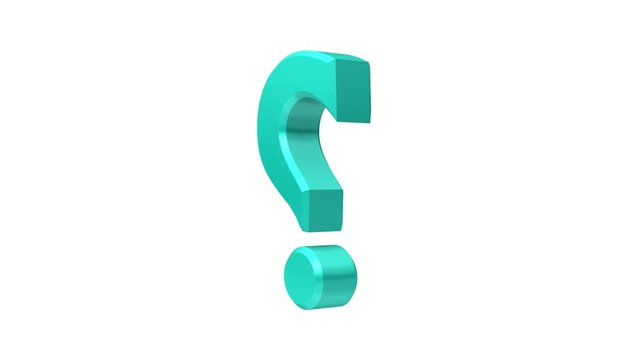 question mark green blue turquoise cyan with alpha mask interrogation point with full 360 degrees rotation in 4k uhd isolated
